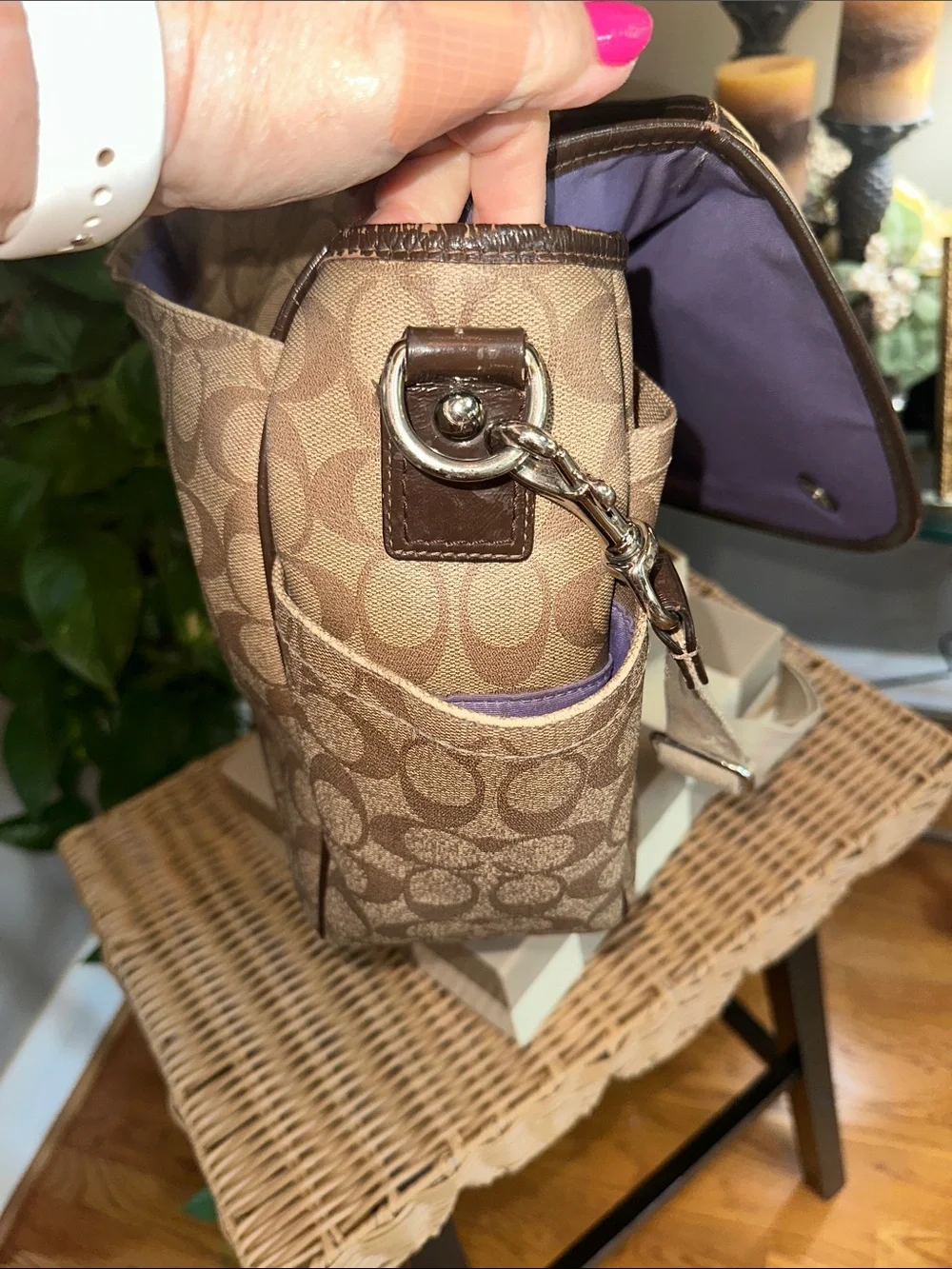 Coach Beige & Brown Signature Messenger Crossbody Baby Bag